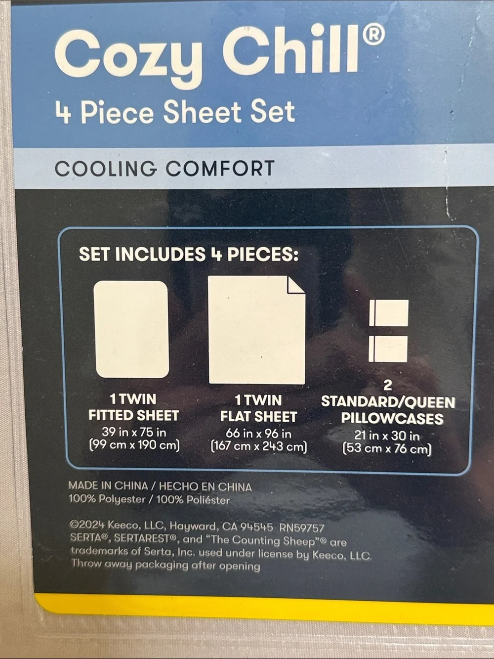 Serta Chill Cooling Twin Sheet Set in Light Gray - 4 Piece